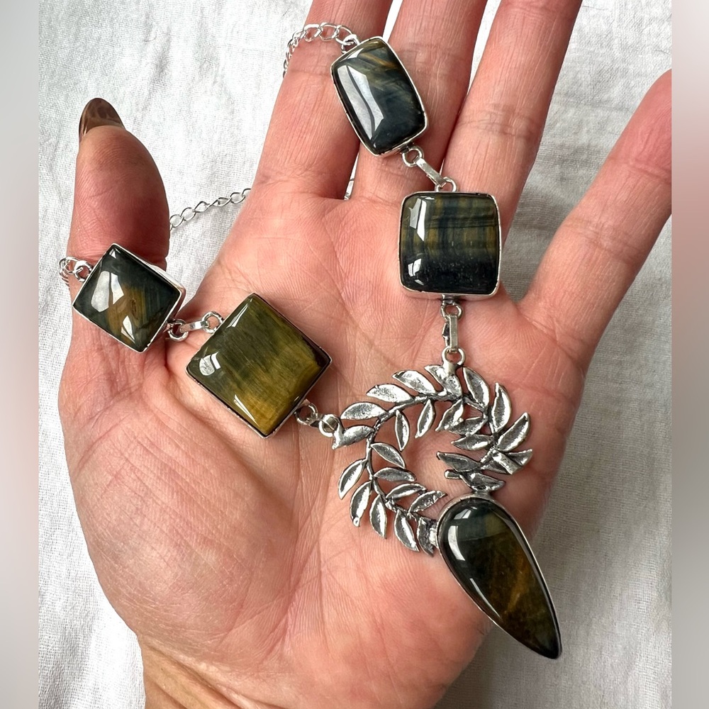 925 Blue Black Brown Tigers Eye Necklace